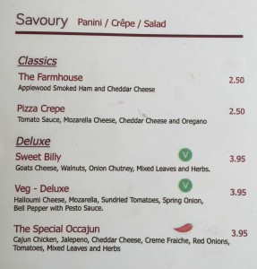 Savoury menu