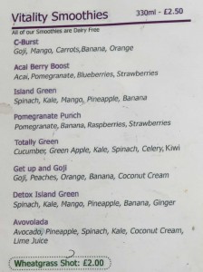 Smoothy menu